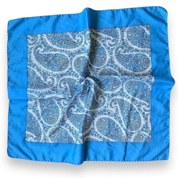 Blue Paisley Scarf Vintage Unisex 26'' x 26'' - Picture 2 of 4